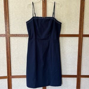 Isaac Mizrahi Navy Seersucker White Stitching Spaghetti Straps Summer Dress